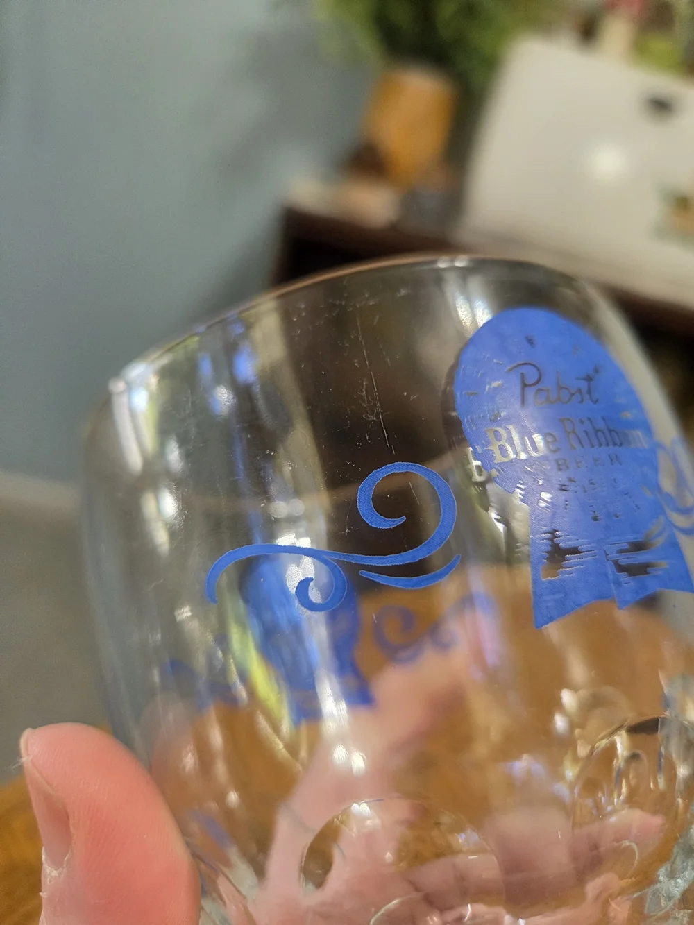 Vintage Pabst Blue Ribbon PBR Pedestal Beer Goblet Glass